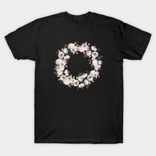 Pretty Rose Gold Watercolor Flower Wreath T-Shirt